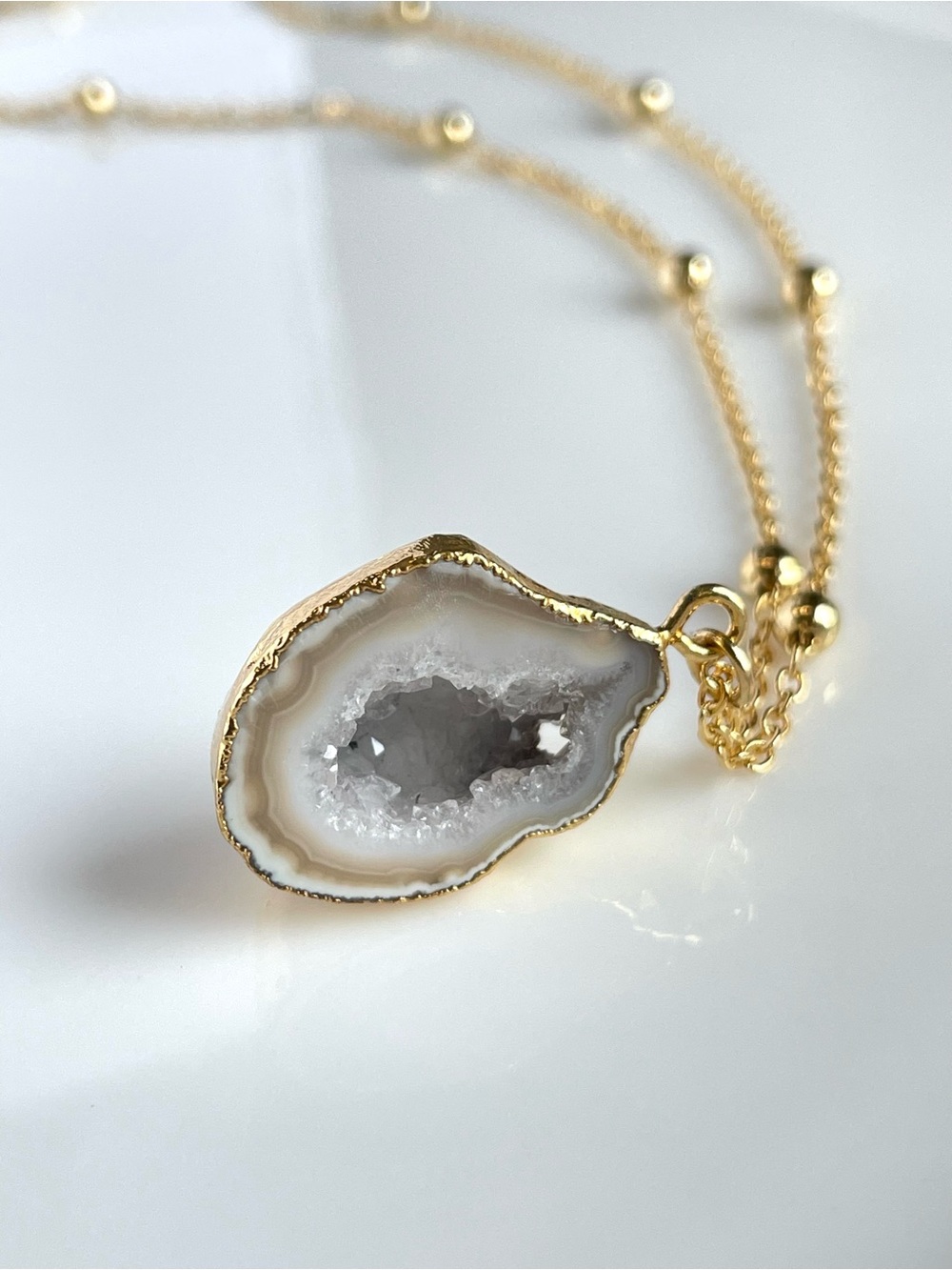 18K Gold Plated Druzy Geode Ball Chain Necklace